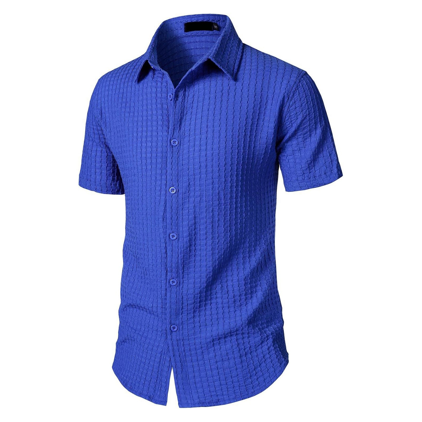 thumbnail image 5 of Camisa informal de manga corta a rayas para hombre: cuello abierto, corte holgado, para el verano, diseño resistente a las arrugas y fácil de cuidar, 5 of 6